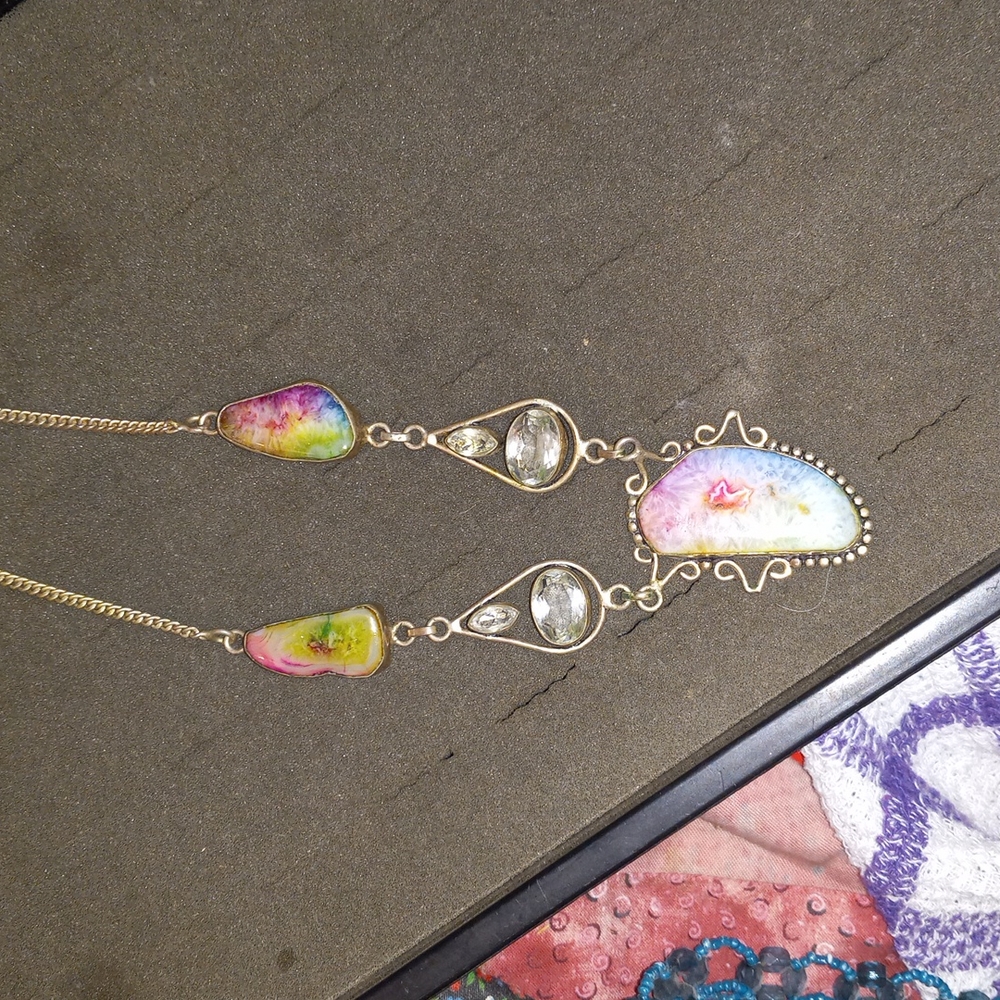 Sterling silver plated necklace solar quartz & white topaz